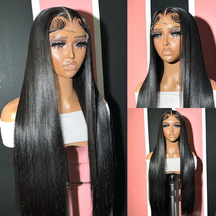 HD Lace Straight Hair 13x4 Lace Front Wig Pre Plucked Glueless Human H ...