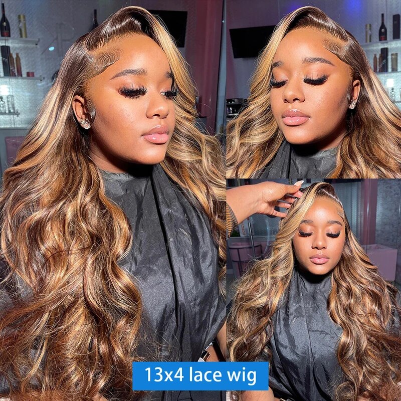 (OneMore Bogo Sale)Honey Blonde Highlights Wig Pre Plucked Lace Front Wig