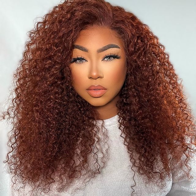 OneMore Reddish Brown Curly Hair Glueless Lace Wig Dark Red Brown Hair 13x4 Lace Front Wig