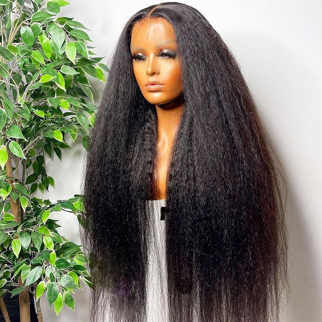 Kinky Straight Hair Glueless Human Hair Wigs HD Lace Yaki Hair 13x4 Lace Frontal Wig
