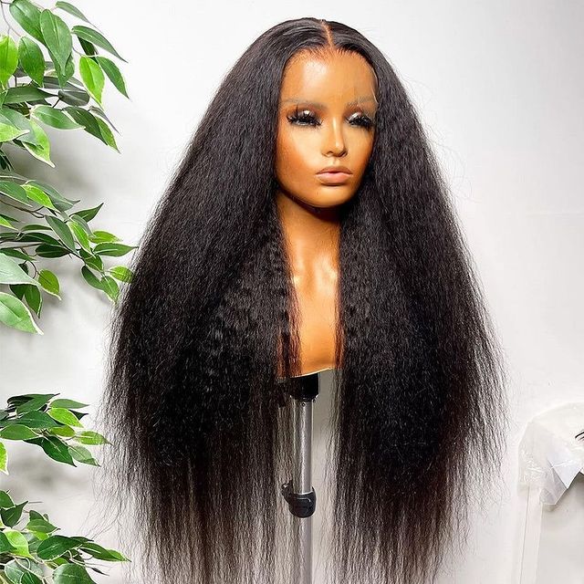 Kinky Straight Hair Glueless Human Hair Wigs HD Lace Yaki Hair 13x4 Lace Frontal Wig