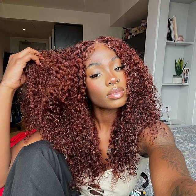Curly Hair Reddish Brown Hair Color Glueless Lace Wig Dark Red Brown Hair 13x4 Lace Front Wig
