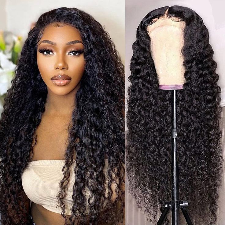 Water Wave Wig 13x4 HD Lace Front Wig Pre Plucked Wet and Wavy Human H ...