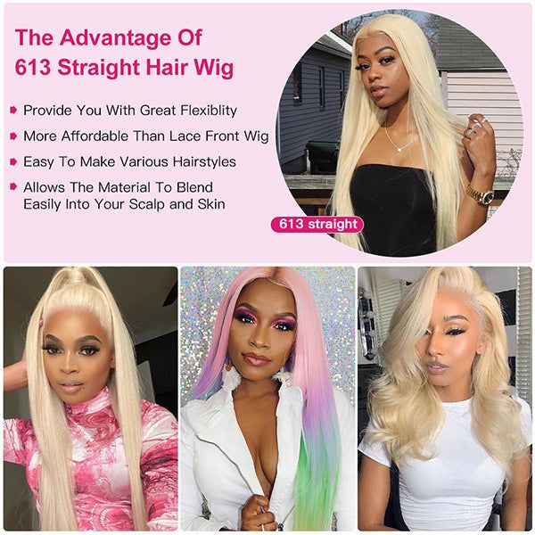 613 Hair Color Pre Cut Lace Front Wig Straight Human Hair Ready to Wear Glueless Lace Frontal Wig Style