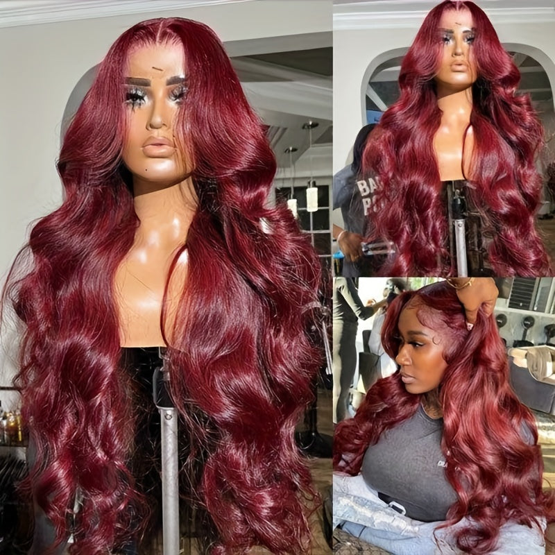 Burgundy Lace Front Wigs Glueless Body Wave Human Hair Wigs 13x4 Tansparent Lace Frontal Wig