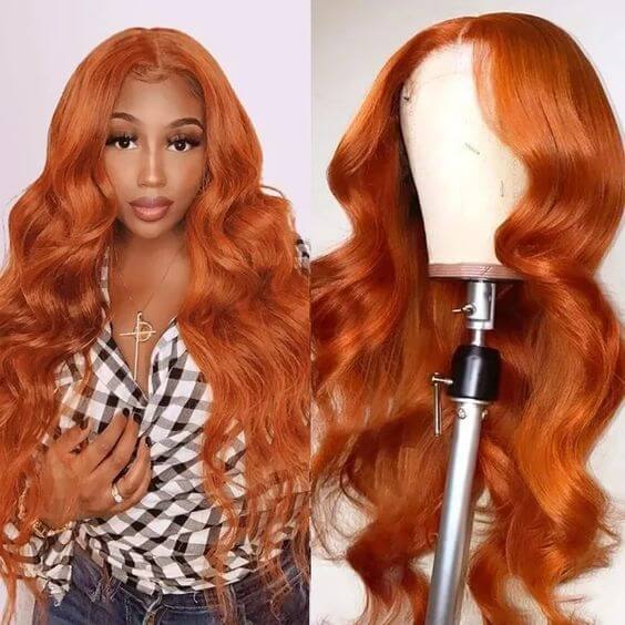 Ginger Orange Hair Color & Burgundy Hair HD 13x4 Lace Frontal Wigs Colored Human Hair Wig