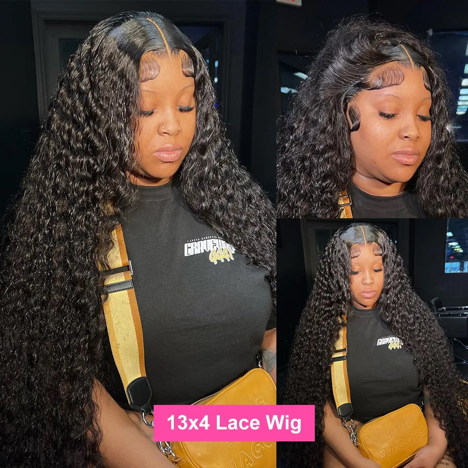 Water Wave Wig 13x4 HD Lace Front Wig Pre Plucked Wet and Wavy Human H ...