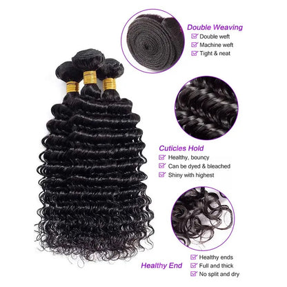 Brazilian Hair Human Hair Bundles Deep Wave 3 Bundles One More Hair