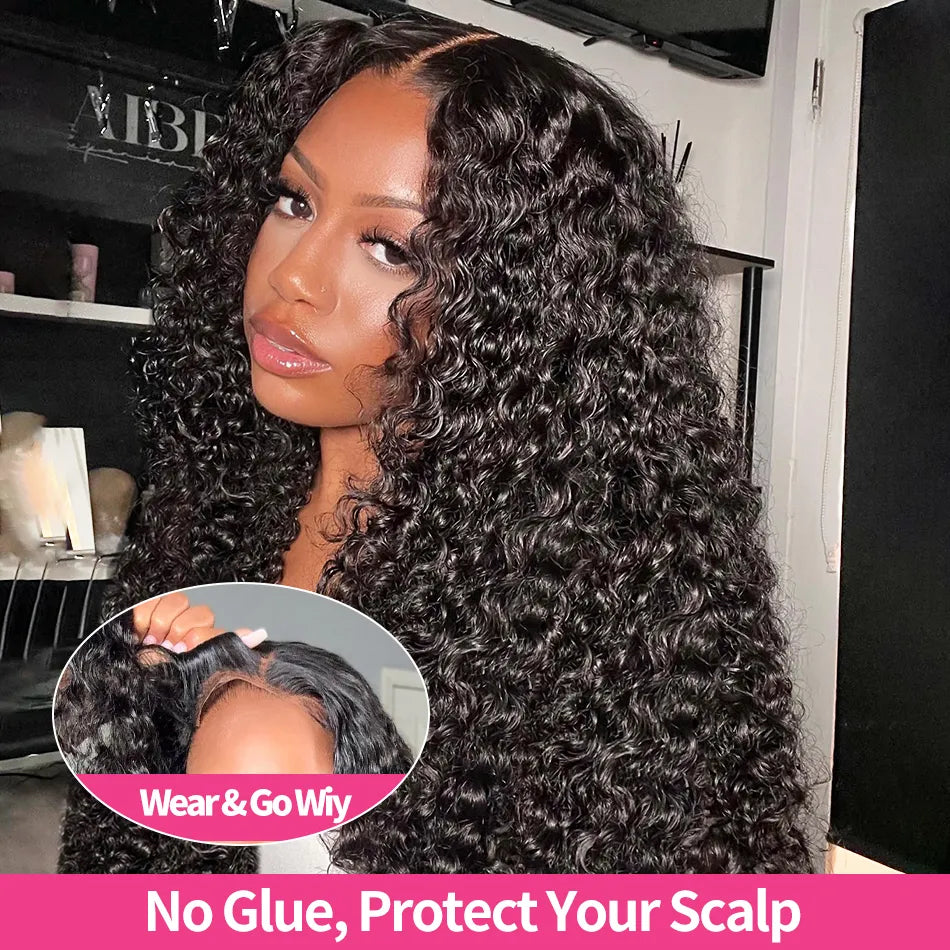 Overnight Shipping Pre Cut Glueless Deep Wave 13x4 Lace Front Human Hair Wigs Pre Plucked and Bleached