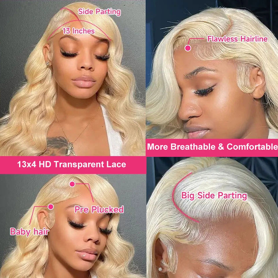 13x4 HD Lace Front Wig Blonde Body Wave Glueless Human Hair Wigs Real Human Hair Barbie Blonde Wig