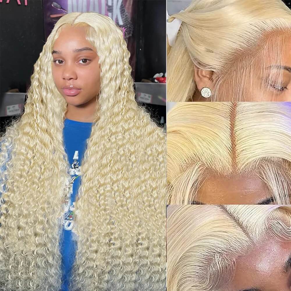 Honey Blonde Lace Front Wig Glueless Deep Wave Lace Wigs 613 Blonde Lace Frontal Wig Transparent Deep Curly Wig