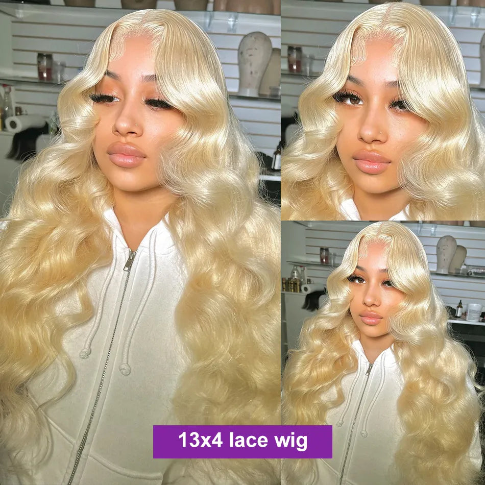 613 Hair Color Transparent 13x4 Lace Front Wig Blonde Straight Hair and Body Wave Human Hair Wig