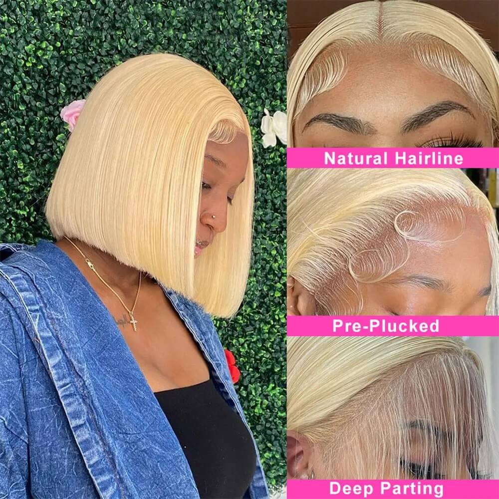 Blonde Bob Wig Straight Hair 613 Blonde Human Hair Wigs Short Lace Front Wigs