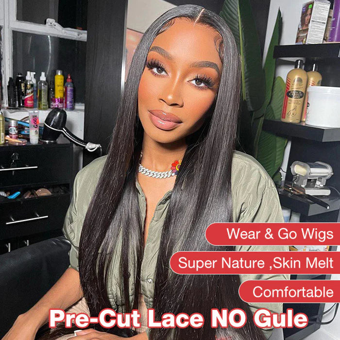 Glueless Lace Wigs Straight Hair 5x5 Closure Wig HD Lace Wigs Pre Plucked and Bleached 180% Density