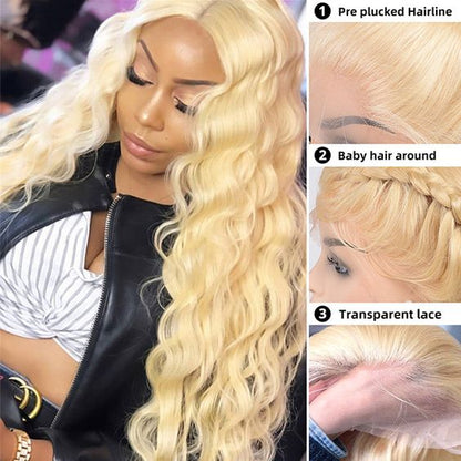 Wear and Go 613 Blonde Glueless Lace Front Wig Body Wave Human Hair Wigs Pre Plucked