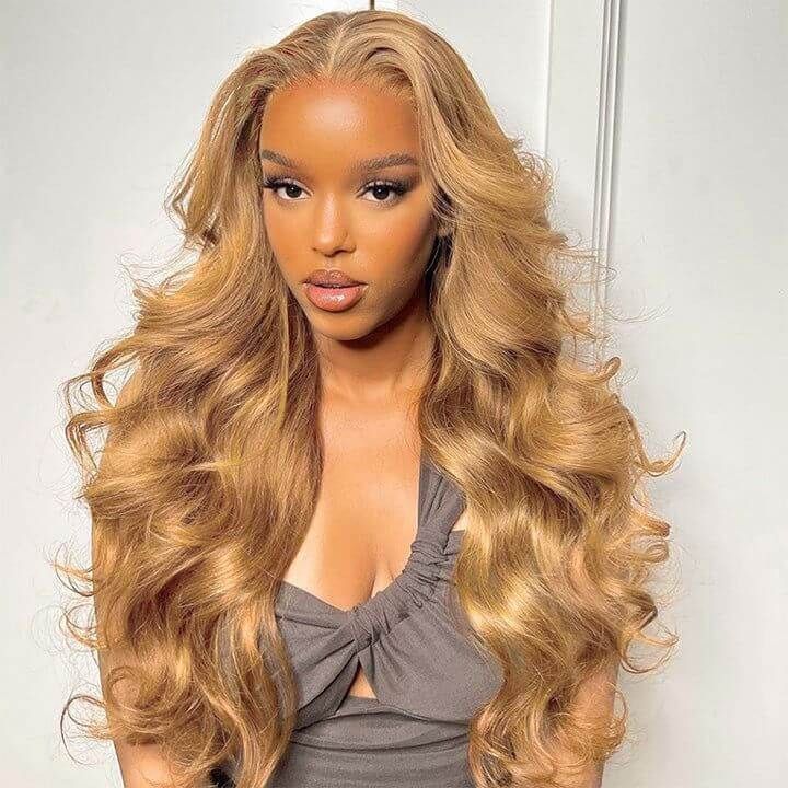 OneMore Glueless Honey Blonde Wigs Body Wave #27 Color 13x4 Lace Front Wig HD Lace Milk Tea Hair