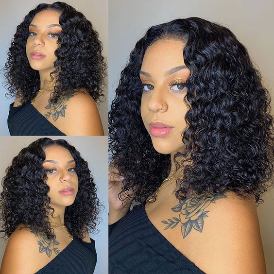 13x4 Short Lace Front Wig Deep Wave Bob Wigs Human Hair Pre Plucked Bob Wig Styles