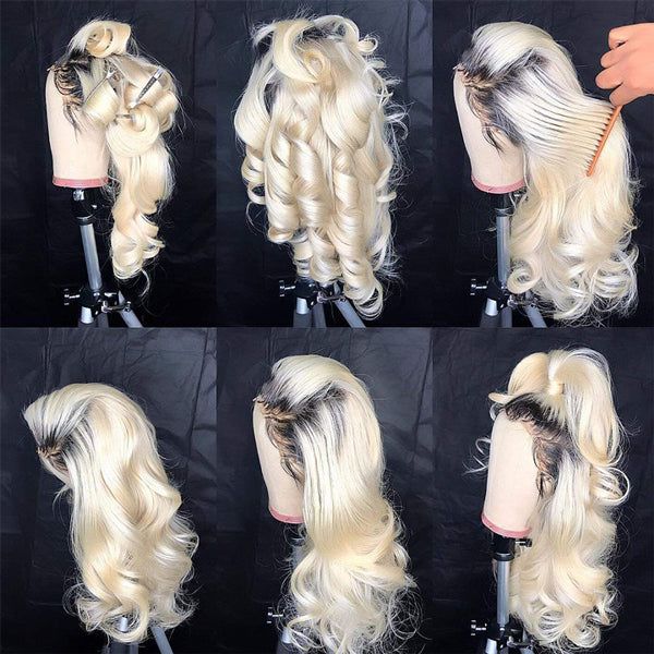 Ombre Hair 613 Lace Front Wig Two Tone 1B/613 Human Hair Wig Pre Plucked Transparent Lace Wig