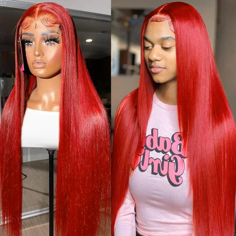 OneMore Glueless Red Lace Front Wig HD Transparent Lace Straight Hair 13x4 Lace Front Wig 180% Density