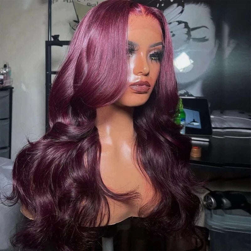 OneMore Dark Burgundy Color 13X4 Lace Front Wigs HD Lace 99J Body Wave Glueless Wig