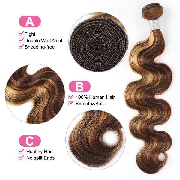 Highlight Bundles with Frontal Ombre Body Wave 3 Bundles with 13x4 Lace Frontal Closure