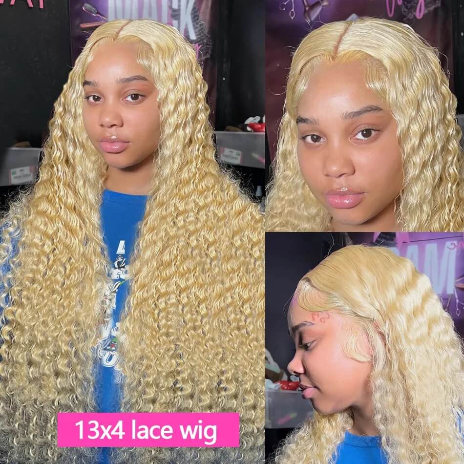 Honey Blonde Lace Front Wig Glueless Deep Wave Wigs 613 Blonde Lace Frontal Wig Transparent Deep Curly Wig