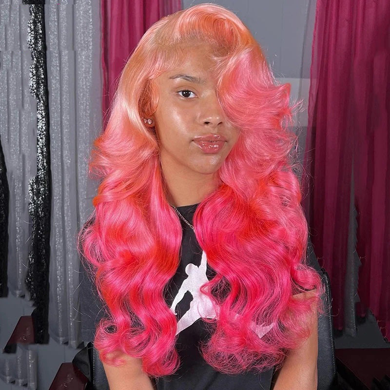 Body Wave Wig Rose Pink 13x4 HD Lace Front Wig Colored Barbie Pink Human Hair Wig