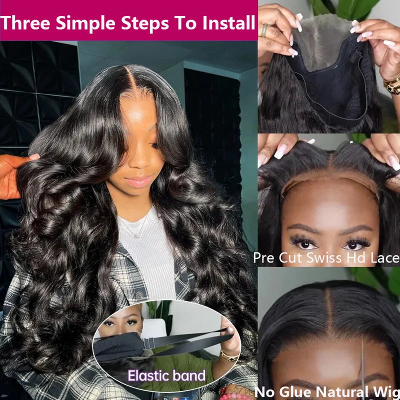 OneMore Pre Bleached 7x6 Glueless Lace Body Wave Wig HD Lace Pre Plucked Wear Go Wig 180% Density