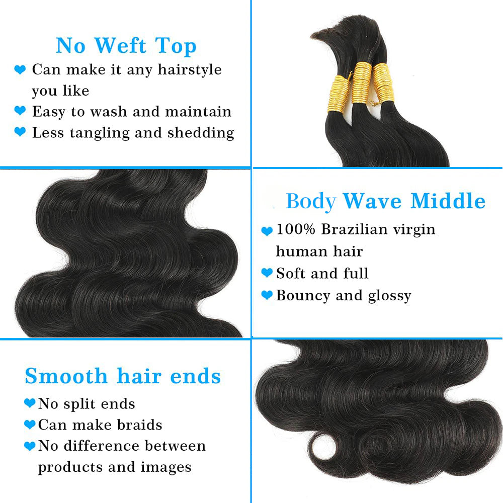 Body Wave No Weft Boho Braids Human Hair Extensions Bulk Human Hair Bundles