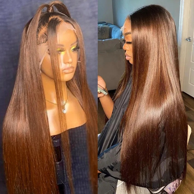 OneMore Chocolate Brown Wig Straight Hair Lace Front Wig Glueless Huma ...