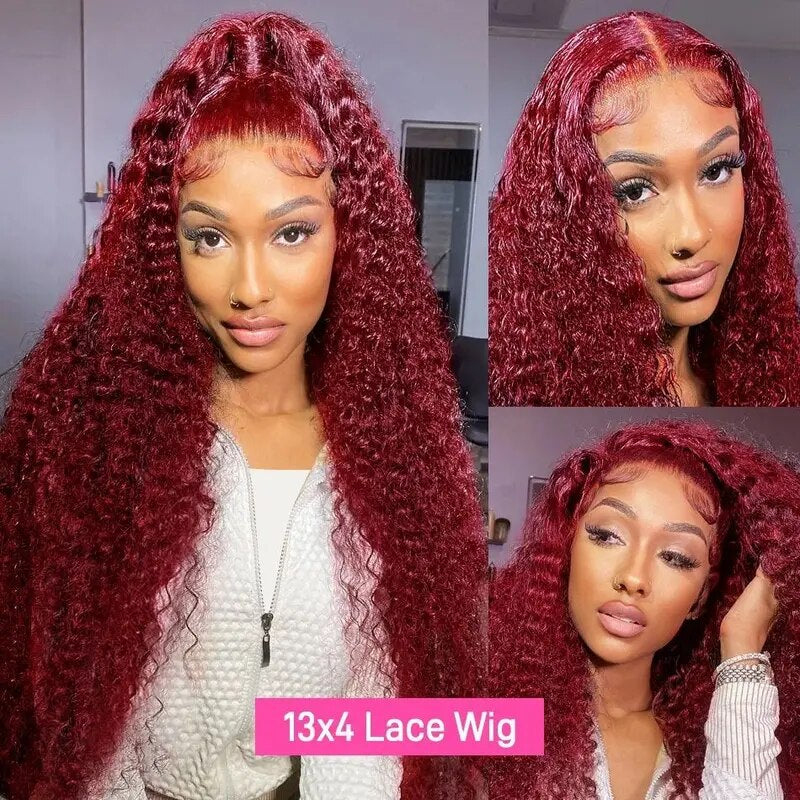 OneMore 250% HD Lace 99J Deep Wave 13x4 Lace Front Wig Burgundy Color Pre Plucked Glueless Wig