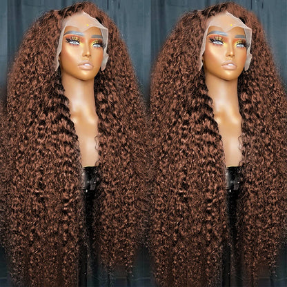 OneMore 250 Density Brown Hair 13x4 Lace Front Wig Deep Wave Frontal Wig Brazilian Colored Human Hair Wigs