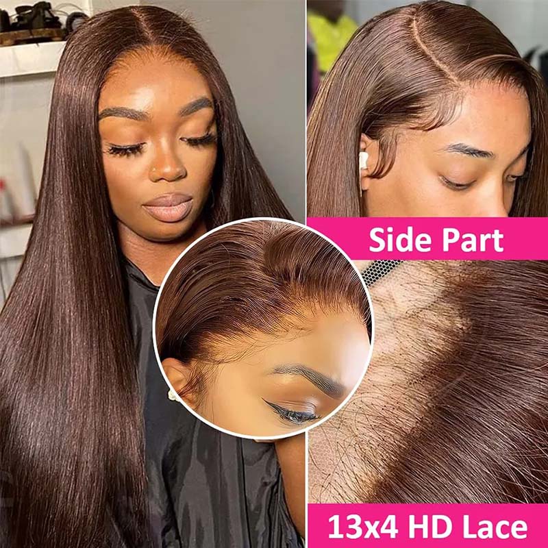 Chocolate Brown Wig Straight Hair Lace Front Wig Glueless Human Hair Wigs HD Lace