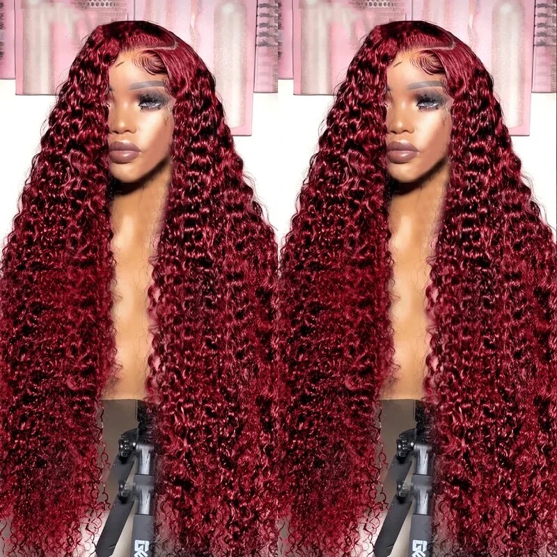 OneMore 250% HD Transparent Lace 99J Deep Wave 13x4 Lace Front Wig Burgundy Color Pre Plucked Glueless Wig