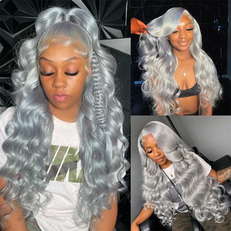OneMore Silver Grey Body Wave 13x4 HD Lace Front Wig Glueless Colored Human Hair Wigs