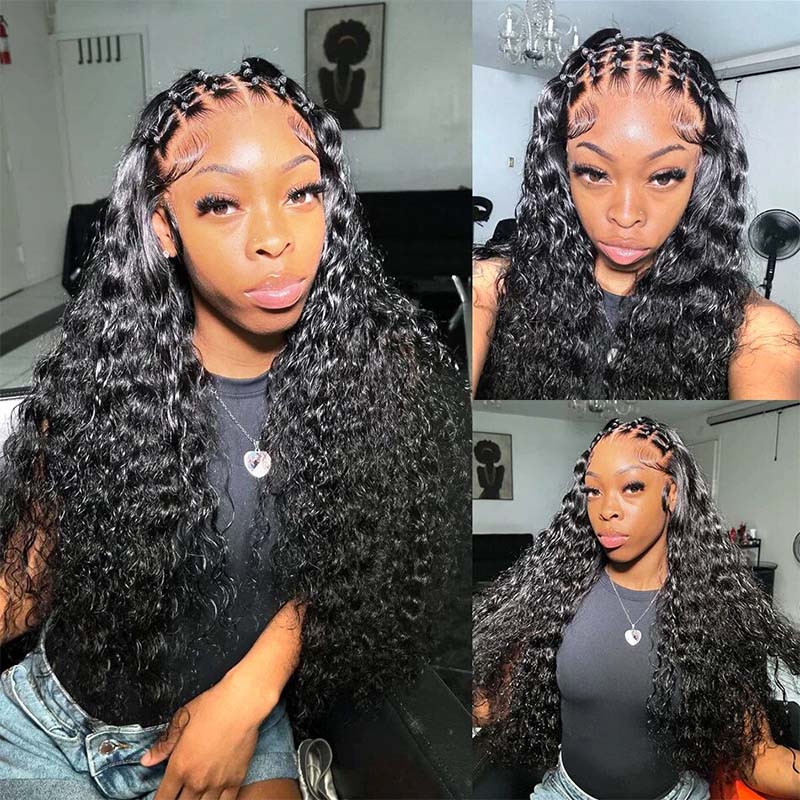 Water Wave Wig 13x4 HD Lace Front Wig Pre Plucked Wet and Wavy Human H ...