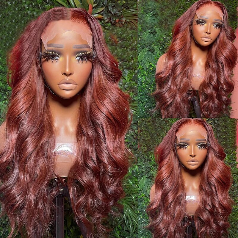 OneMore Red Brown Wig 13x4 HD Lace Front Wig Body Wave Wig Dark Reddish Brown Wig