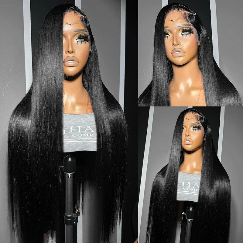 40 Inch Bone Straight Lace Front Wig Pre Plucked Glueless Wig HD Transparent Lace Long Human Hair Wigs