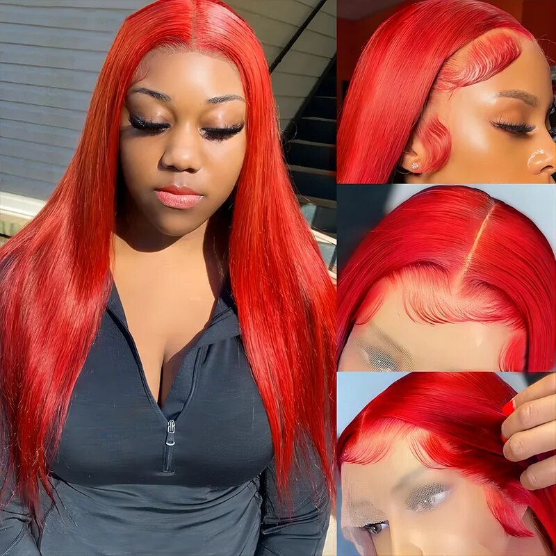 OneMore Glueless Red Lace Front Wig HD Transparent Lace Straight Hair 13x4 Lace Front Wig 180% Density