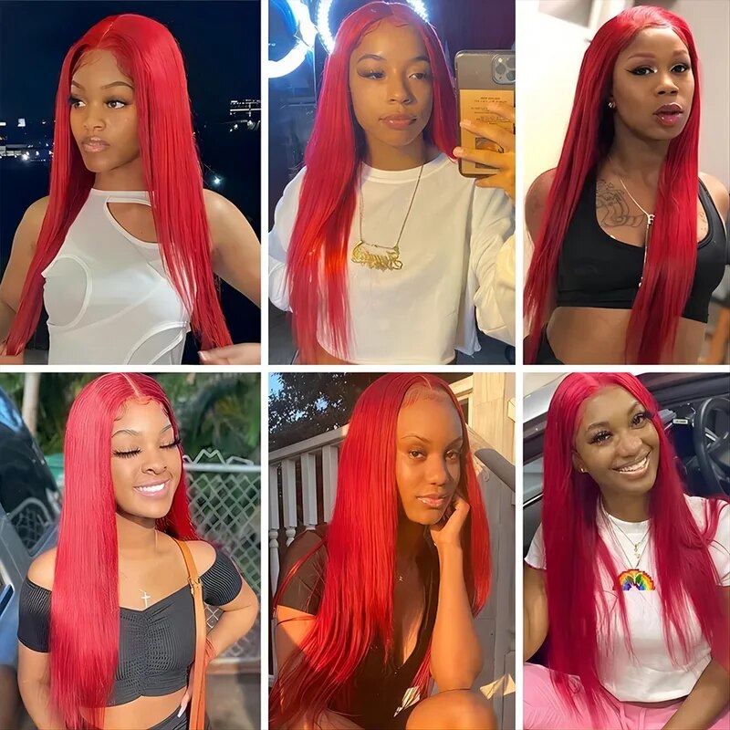 OneMore Glueless Red Lace Front Wig HD Transparent Lace Straight Hair 13x4 Lace Front Wig 180% Density
