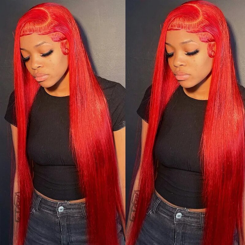 OneMore Glueless Red Lace Front Wig HD Transparent Lace Straight Hair 13x4 Lace Front Wig 180% Density
