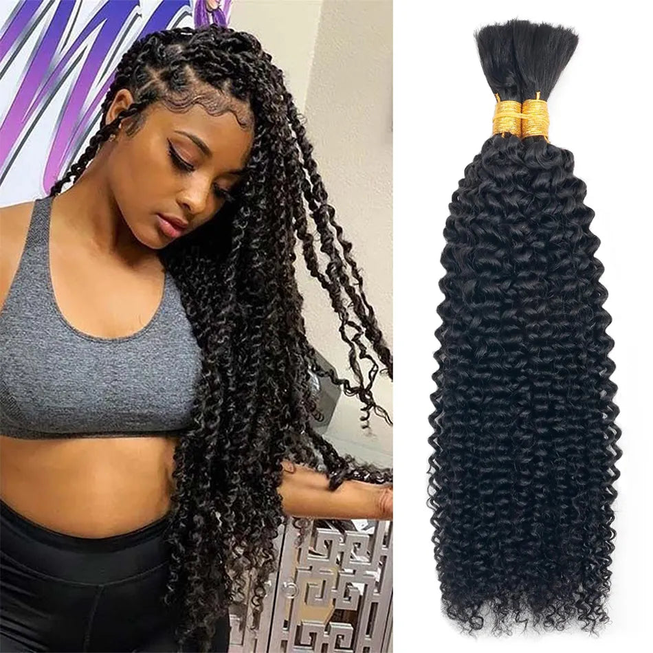 Curly Human Braiding Hair Bulk No Weft Double Drawn Extensions Real Hu OneMoreHair