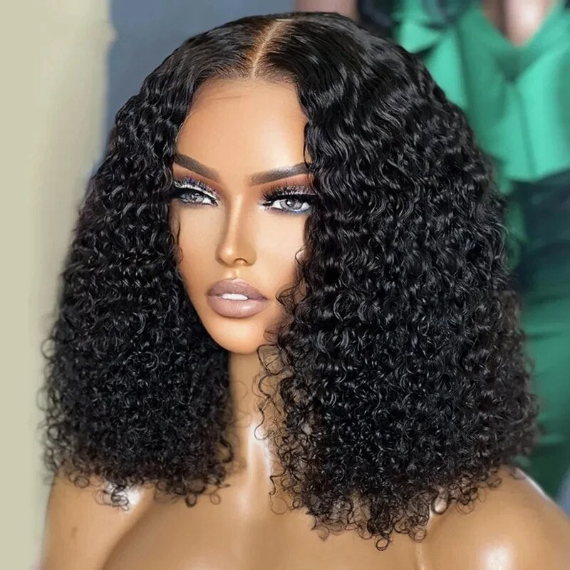 OneMore Wear Go Kinky Curly 13x4 Bob Lace Front Wig Pre Bleached Tiny Knots Ready To Go Wig
