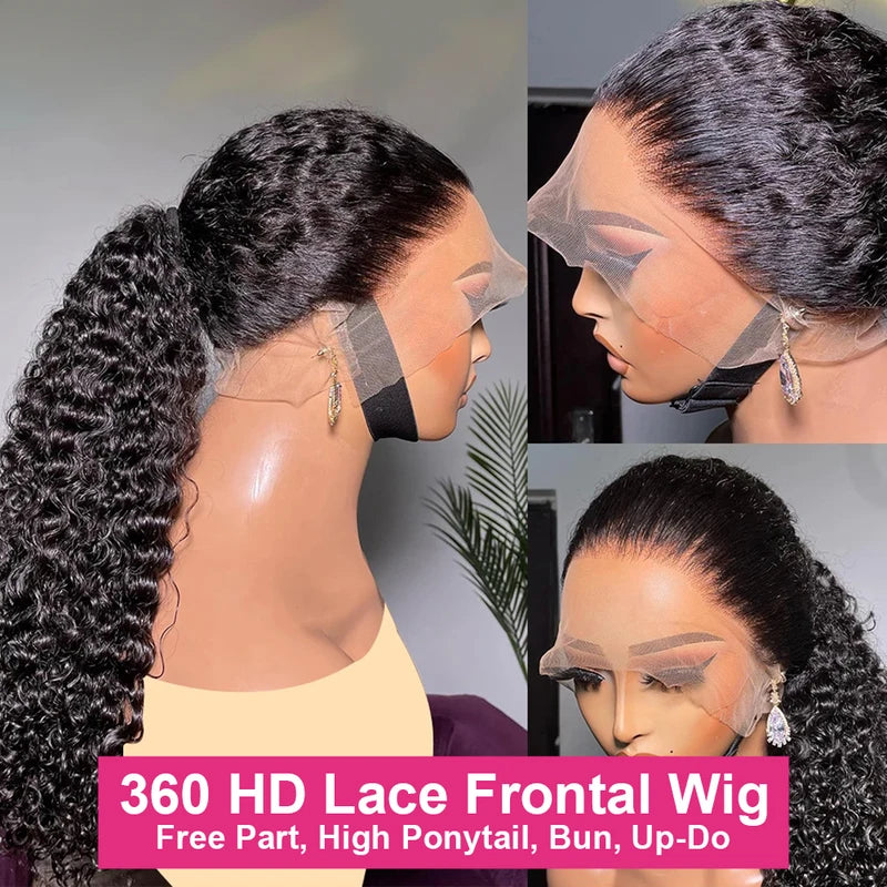 360 Lace Frontal Wigs For Women Curly Hair Transparent Breathable Lace Wig