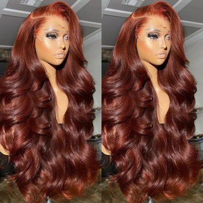 Reddish Brown Wig Colored Lace Wigs Long Body Wave Reddish Brown