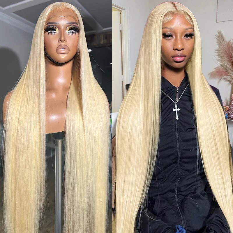 613 Blonde Straight Lace Front Wig Pre Plucked Long 40 Inch Human Hair ...