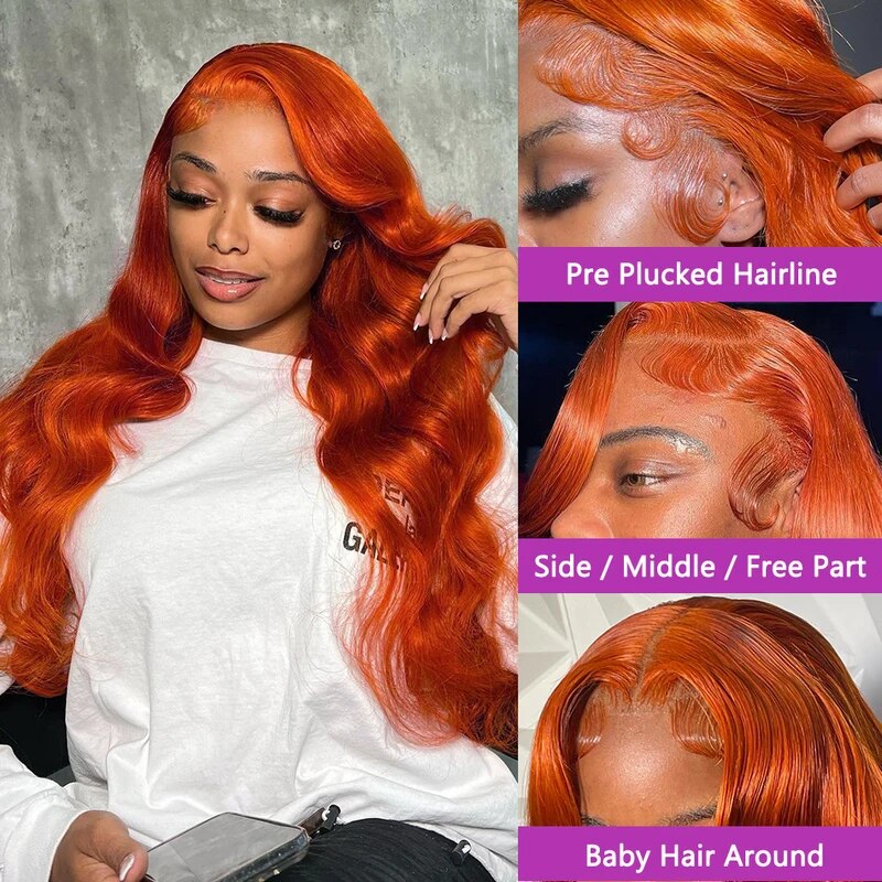 OneMore Body Wave Ginger Orange 13x4 Transparent Lace Frontal Wigs