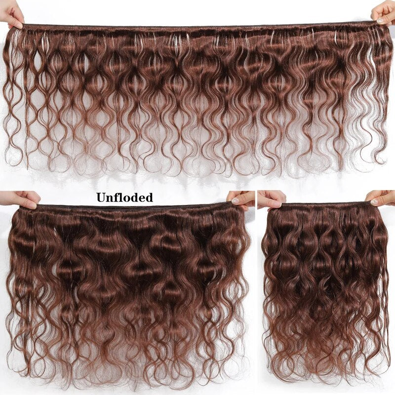 #4 Chocolate Brown Body Wave Human Hair Bundles with 13x4 Lace Frontal