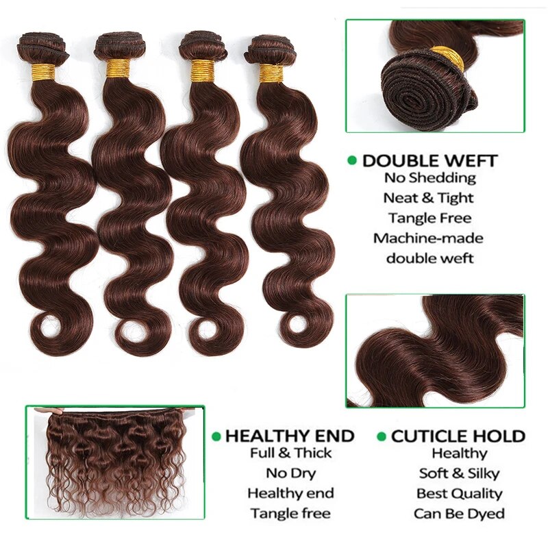 #4 Chocolate Brown Body Wave Human Hair Bundles with 13x4 Lace Frontal