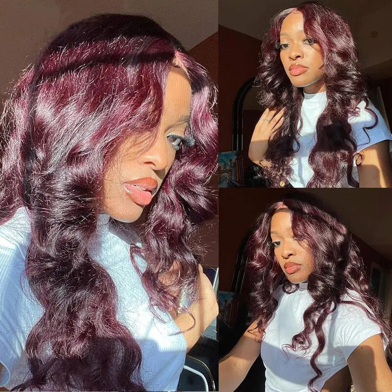 OneMore Dark Burgundy Color 13X4 Lace Front Wigs HD Lace 99J Body Wave Glueless Wig